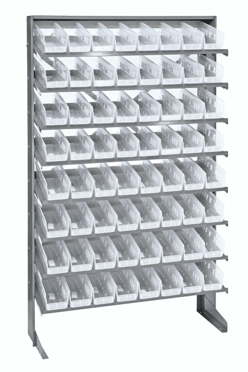 QPRS-101CL Pick Rack, slopped, single sided, 12"D x 36"W x 60"H, 400 lbs. capacity, includes: (8) shelves and (64) QSB101 clear bins, galvanized steel