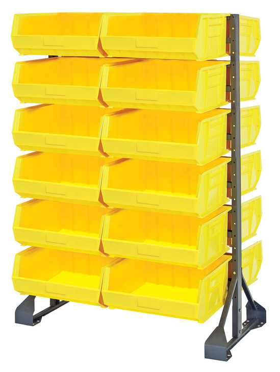 QRU-12D-250-24YL Rail Rack, double sided, 36"L x 20"W x 53"H, 1500 lbs load capacity, includes: (12) rails and (24) QUS250 yellow bins, galvanized steel