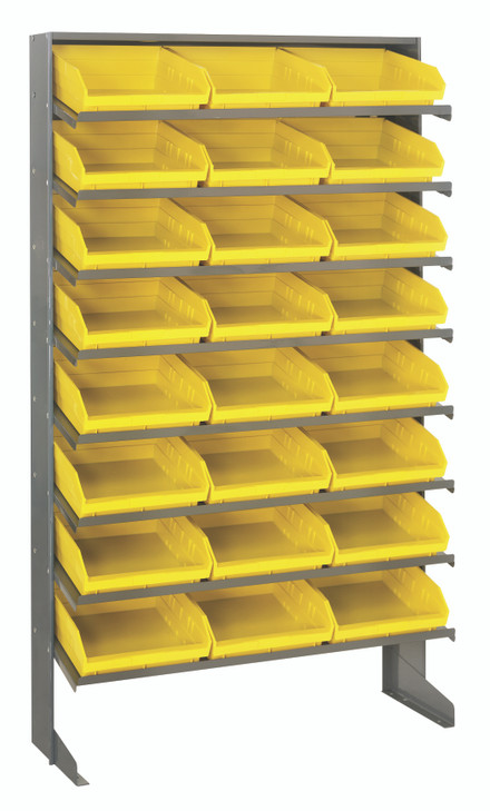 QPRS-109YL Pick Rack, slopped, single sided, 12"D x 36"W x 60"H, 400 lbs. capacity, includes: (8) shelves and (24) QSB109 yellow bins, galvanized steel