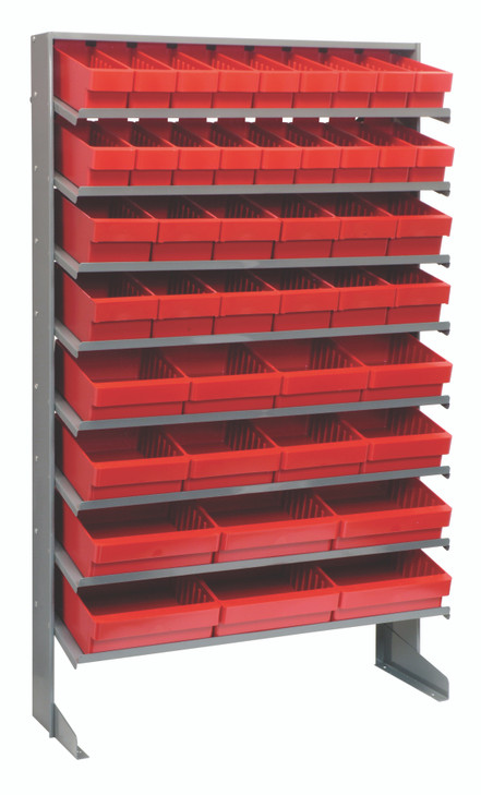 QPRS-5678RD Pick Rack, slopped, single sided, 12"D x 36"W x 63-1/2"H, 400 lbs. capacity, includes: (8) shelves, (18 QED501, (12) QED601, (8) QED701 and (6) QED801 red bins, galvanized steel