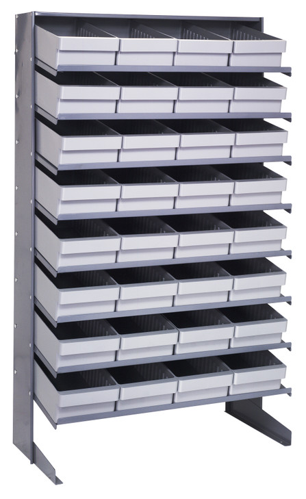 QPRS-606GY Pick Rack, slopped, single sided, 18"D x 36"W x 60"H, 400 lbs. capacity, includes: (8) shelves and (32) QED606 gray bins, galvanized steel