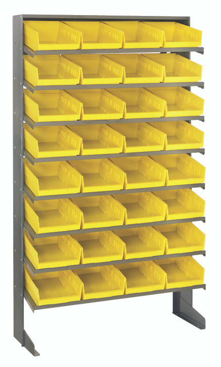 QPRS-107YL Pick Rack, slopped, single sided, 12"D x 36"W x 60"H, 400 lbs. capacity, includes: (8) shelves and (32) QSB107 yellow bins, galvanized steel