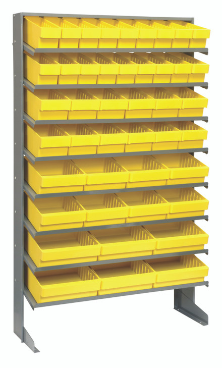 QPRS-5678YL Pick Rack, slopped, single sided, 12"D x 36"W x 63-1/2"H, 400 lbs. capacity, includes: (8) shelves, (18 QED501, (12) QED601, (8) QED701 and (6) QED801 yellow bins, galvanized steel