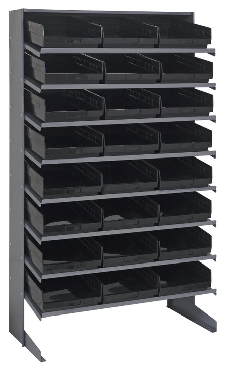 QPRS-110BK Pick Rack, slopped, single sided, 18"D x 36"W x 60"H, 400 lbs. capacity, includes: (8) shelves and (24) QSB110 black bins, galvanized steel