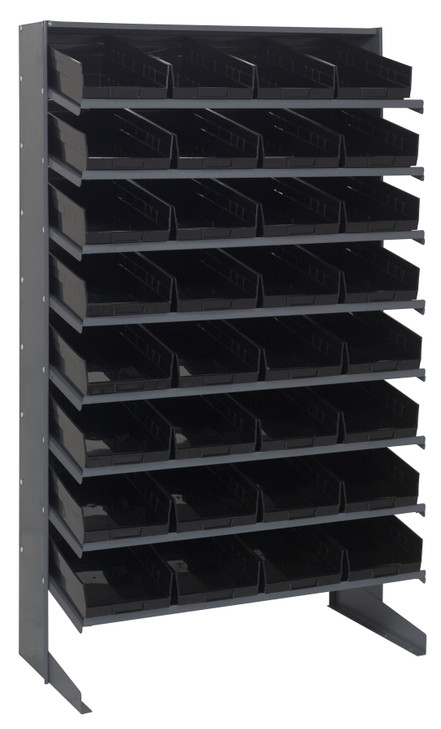 QPRS-108BK Pick Rack, slopped, single sided, 18"D x 36"W x 60"H, 400 lbs. capacity, includes: (8) shelves and (32) QSB108 black bins, galvanized steel