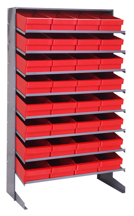 QPRS-606RD Pick Rack, slopped, single sided, 18"D x 36"W x 60"H, 400 lbs. capacity, includes: (8) shelves and (32) QED606 red bins, galvanized steel