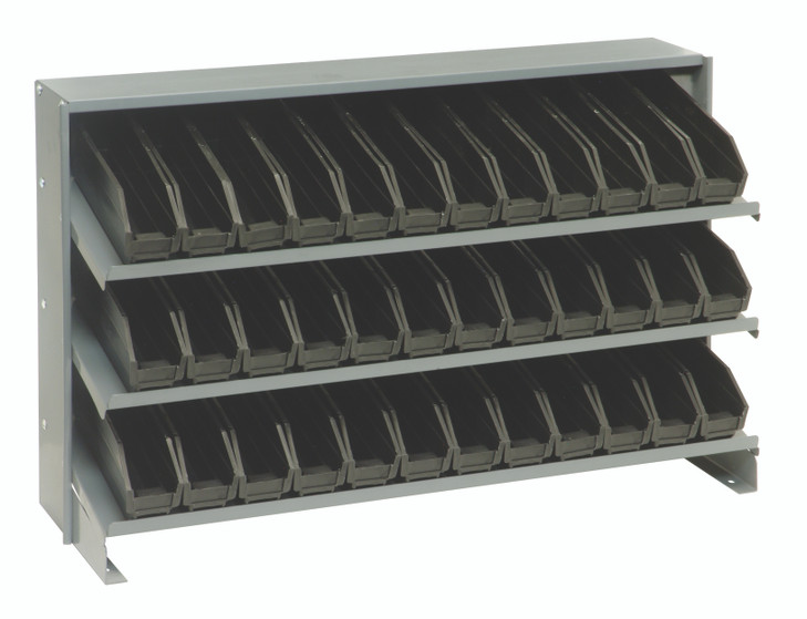 QPRHA-100BK Pick Rack, slopped, bench style, 12-1/2"L x 36"W x 23"H, 250 lbs. capacity, (3) shelves configuration, includes: (36) QSB100 black bins