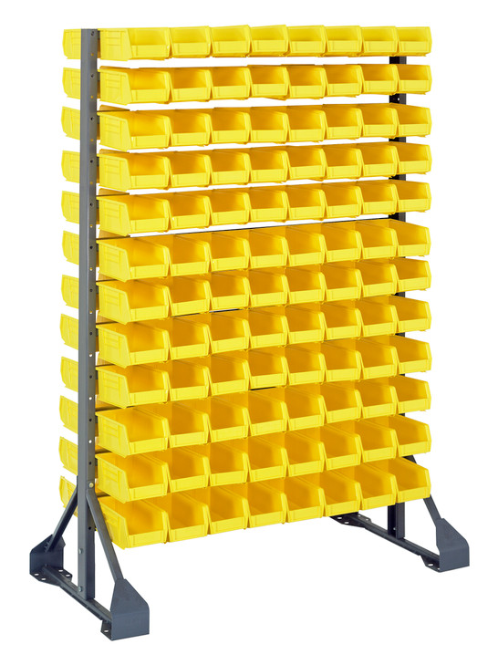 QRU-12D-220-192YL Rail Rack, double sided, 36"L x 20"W x 53"H, 1500 lbs load capacity, includes: (12) rails and (192) QUS220 yellow bins, galvanized steel