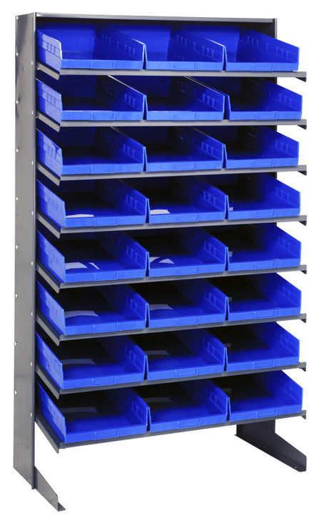 QPRS-110BL Pick Rack, slopped, single sided, 18"D x 36"W x 60"H, 400 lbs. capacity, includes: (8) shelves and (24) QSB110 blue bins, galvanized steel