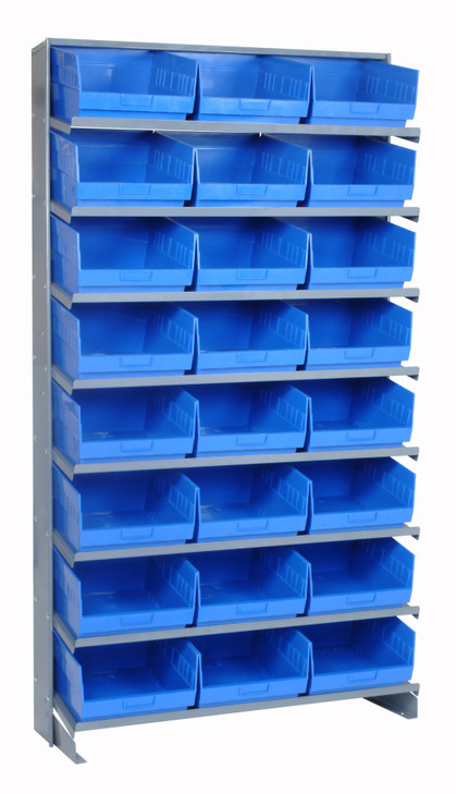 QPRS-209BL Pick Rack, slopped, single sided, 12"D x 36"W x 63-1/2"H, 400 lbs. capacity, includes: (8) shelves and (24) QSB209 blue bins, galvanized steel