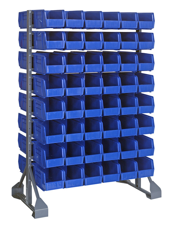 QRU-16D-230-96BL Rail Rack, double sided, 36"L x 20"W x 53"H, 1500 lbs load capacity, includes: (16) rails and (96) QUS230 blue bins, galvanized steel