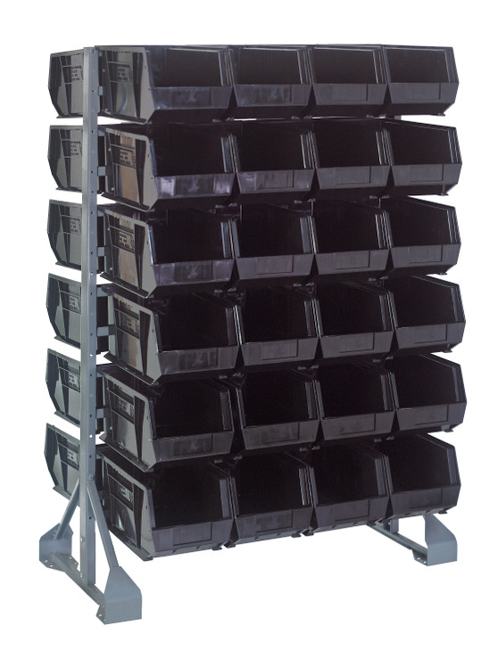 QRU-12D-240-48BK Rail Rack, double sided, 36"L x 20"W x 53"H, 1500 lbs load capacity, includes: (12) rails and (48) QUS240 black bins, galvanized steel
