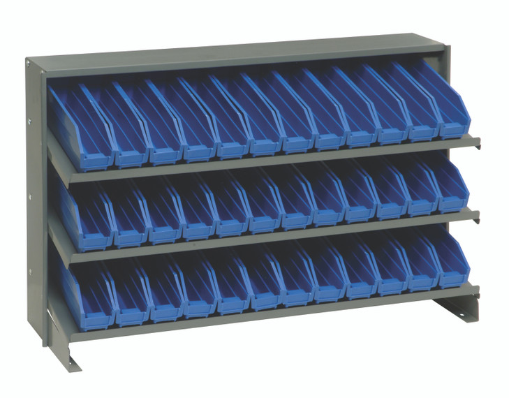 QPRHA-100BL Pick Rack, slopped, bench style, 12-1/2"L x 36"W x 23"H, 250 lbs. capacity, (3) shelves configuration, includes: (36) QSB100 blue bins
