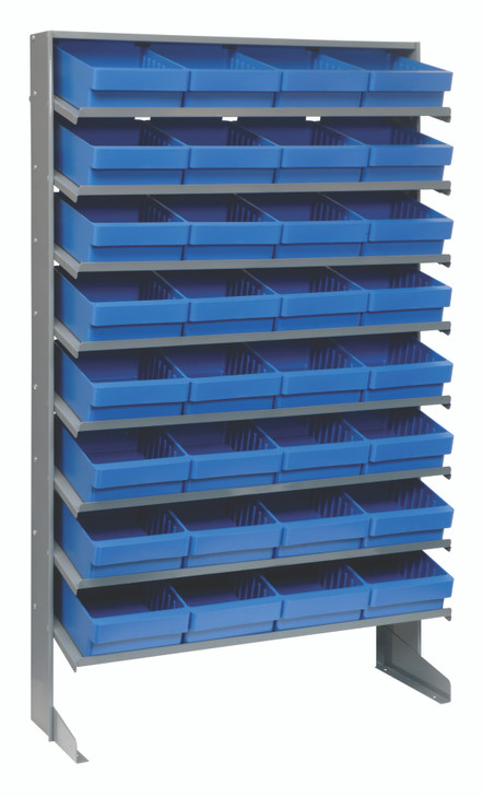 QPRS-701BL Pick Rack, slopped, single sided, 12"D x 36"W x 63-1/2"H, 400 lbs. capacity, includes: (8) shelves and (32) QED701 blue bins, galvanized steel