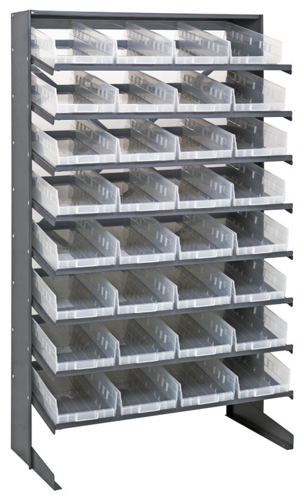 QPRS-108CL Pick Rack, slopped, single sided, 18"D x 36"W x 60"H, 400 lbs. capacity, includes: (8) shelves and (32) QSB108 clear bins, galvanized steel