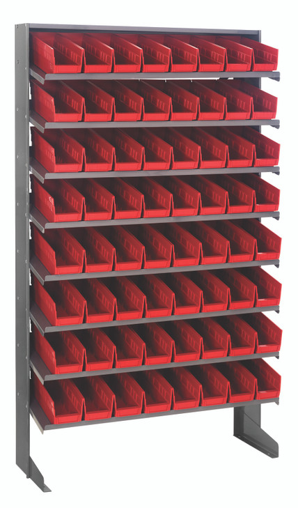 QPRS-101RD Pick Rack, slopped, single sided, 12"D x 36"W x 60"H, 400 lbs. capacity, includes: (8) shelves and (64) QSB101 red bins, galvanized steel