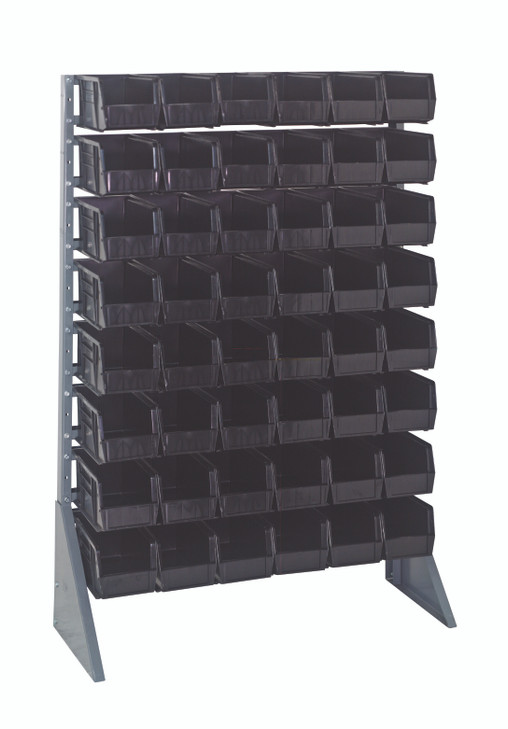QRU-16S-230-48BK Rail Rack, single sided, 36"L x 15"W x 53"H, 600 lbs load capacity, includes: (16) rails and (48) QUS230 black bins, galvanized steel
