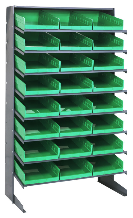 QPRS-110GN Pick Rack, slopped, single sided, 18"D x 36"W x 60"H, 400 lbs. capacity, includes: (8) shelves and (24) QSB110 green bins, galvanized steel