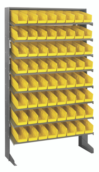 QPRS-101YL Pick Rack, slopped, single sided, 12"D x 36"W x 60"H, 400 lbs. capacity, includes: (8) shelves and (64) QSB101 yellow bins, galvanized steel