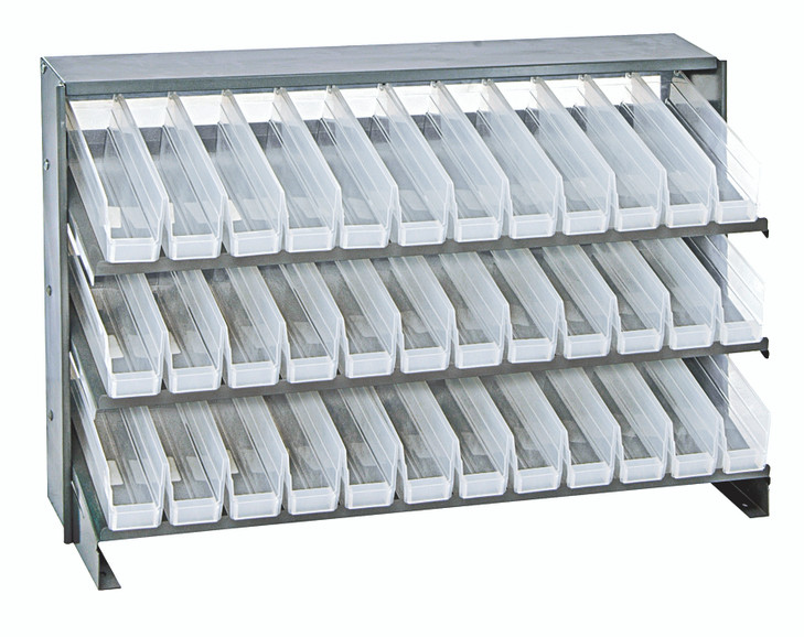QPRHA-100CL Pick Rack, slopped, bench style, 12-1/2"L x 36"W x 23"H, 250 lbs. capacity, (3) shelves configuration, includes: (36) QSB100 clear bins