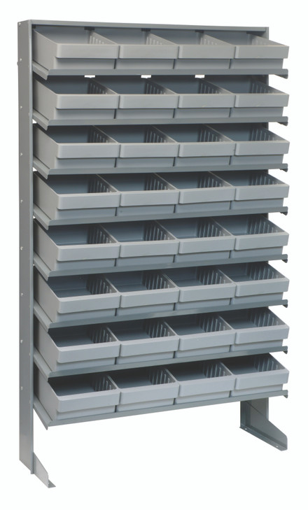 QPRS-701GY Pick Rack, slopped, single sided, 12"D x 36"W x 63-1/2"H, 400 lbs. capacity, includes: (8) shelves and (32) QED701 gray bins, galvanized steel