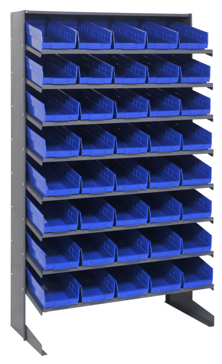 QPRS-104BL Pick Rack, slopped, single sided, 18"D x 36"W x 60"H, 400 lbs. capacity, includes: (8) shelves and (40) QSB104 blue bins, galvanized steel