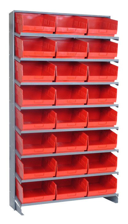 QPRS-209RD Pick Rack, slopped, single sided, 12"D x 36"W x 63-1/2"H, 400 lbs. capacity, includes: (8) shelves and (24) QSB209 red bins, galvanized steel