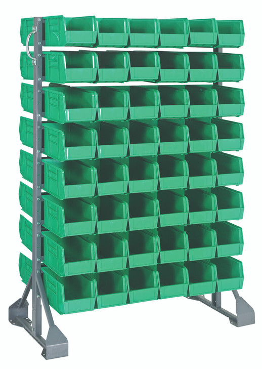 QRU-16D-230-96GN Rail Rack, double sided, 36"L x 20"W x 53"H, 1500 lbs load capacity, includes: (16) rails and (96) QUS230 green bins, galvanized steel
