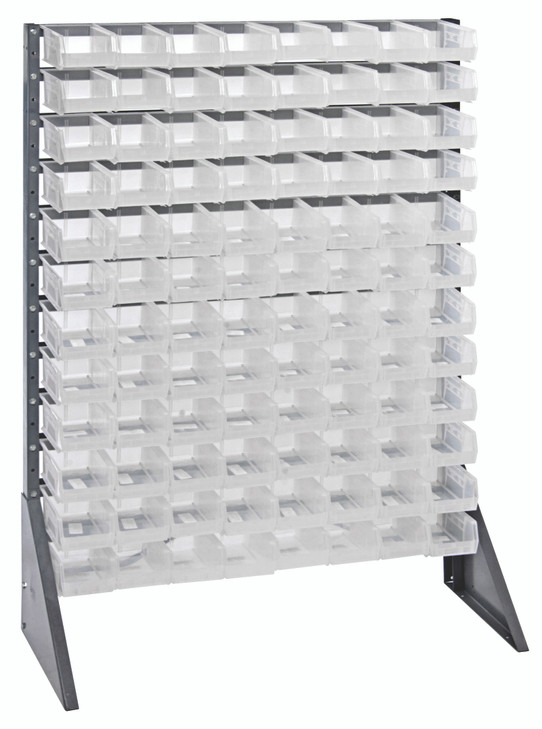 QRU-12S-220-96CL Rail Rack, single sided, 36"L x 15"W x 53"H, 600 lbs load capacity, includes: (12) rails and (96) QUS220 clear bins, galvanized steel