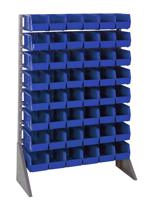 QRU-16S-230-48BL Rail Rack, single sided, 36"L x 15"W x 53"H, 600 lbs load capacity, includes: (16) rails and (48) QUS230 blue bins, galvanized steel