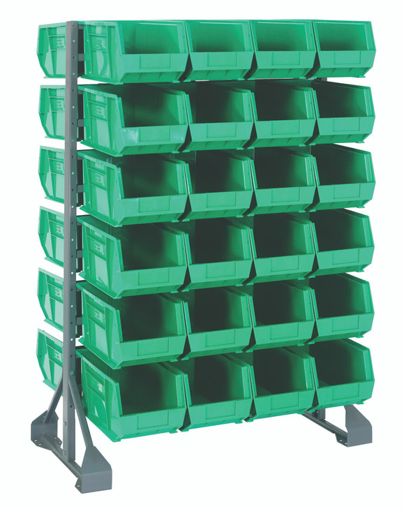 QRU-12D-240-48GN Rail Rack, double sided, 36"L x 20"W x 53"H, 1500 lbs load capacity, includes: (12) rails and (48) QUS240 green bins, galvanized steel