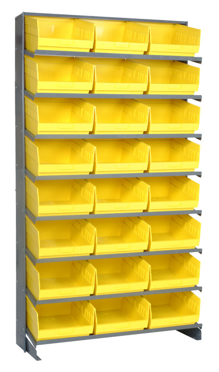 QPRS-209YL Pick Rack, slopped, single sided, 12"D x 36"W x 63-1/2"H, 400 lbs. capacity, includes: (8) shelves and (24) QSB209 yellow bins, galvanized steel
