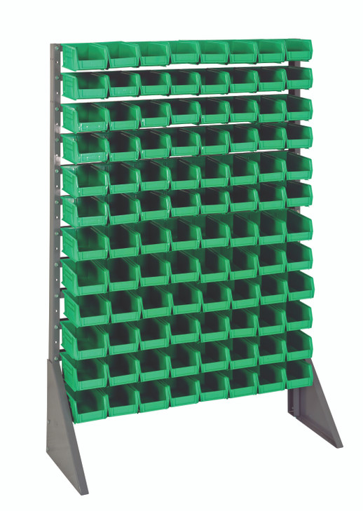 QRU-12S-220-96GN Rail Rack, single sided, 36"L x 15"W x 53"H, 600 lbs load capacity, includes: (12) rails and (96) QUS220 green bins, galvanized steel