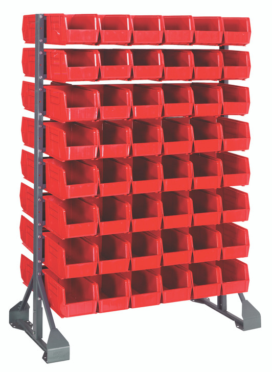 QRU-16D-230-96RD Rail Rack, double sided, 36"L x 20"W x 53"H, 1500 lbs load capacity, includes: (16) rails and (96) QUS230 red bins, galvanized steel