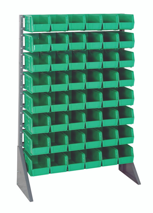 QRU-16S-230-48GN Rail Rack, single sided, 36"L x 15"W x 53"H, 600 lbs load capacity, includes: (16) rails and (48) QUS230 green bins, galvanized steel