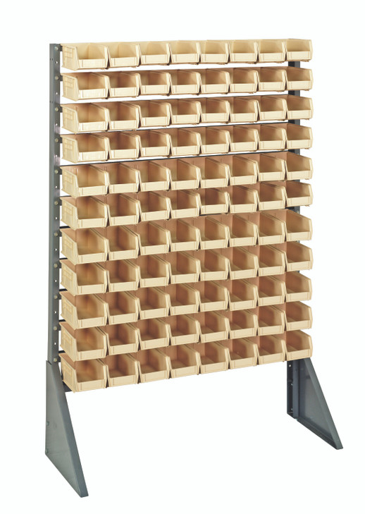 QRU-12S-220-96IV Rail Rack, single sided, 36"L x 15"W x 53"H, 600 lbs load capacity, includes: (12) rails and (96) QUS220 ivory bins, galvanized steel