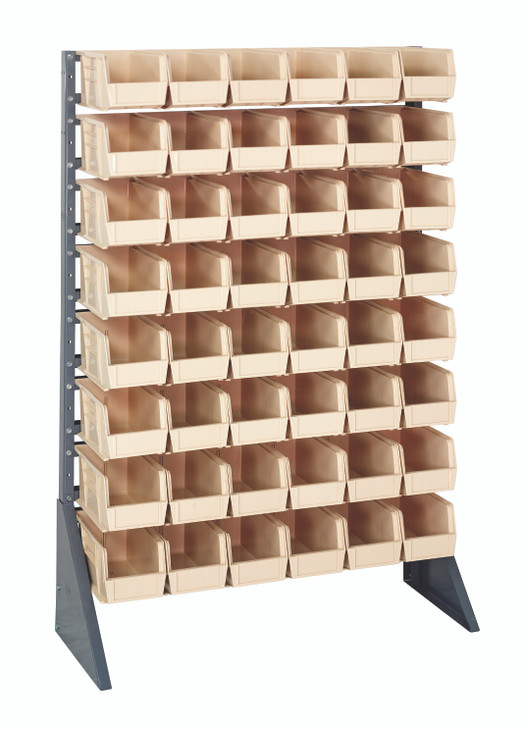 QRU-16S-230-48IV Rail Rack, single sided, 36"L x 15"W x 53"H, 600 lbs load capacity, includes: (16) rails and (48) QUS230 ivory bins, galvanized steel