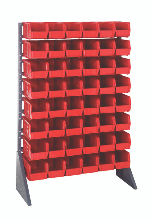 QRU-16S-230-48RD Rail Rack, single sided, 36"L x 15"W x 53"H, 600 lbs load capacity, includes: (16) rails and (48) QUS230 red bins, galvanized steel