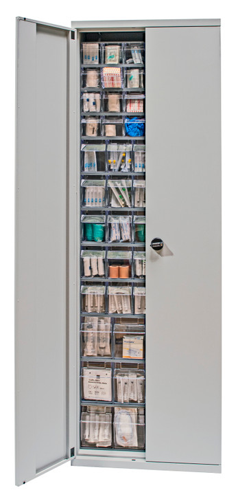 QSC-QTB79-61 Tip Out Bin Cabinet, 26-1/4"W x 10"D x 79-1/2"H, flush door model, includes: (3) QTB304, (5) QTB305 and (4) QTB306 gray tip out bins, gray finish