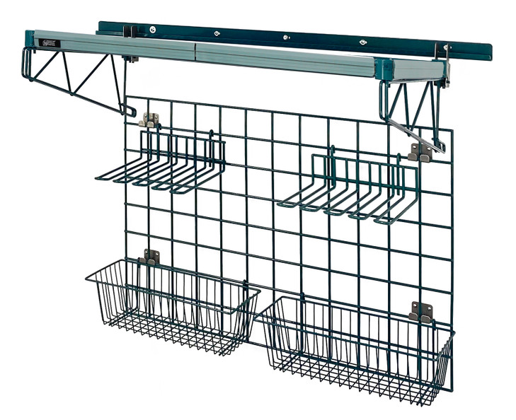 SGK-402436-1P Store Grid Standard-Duty Kit, includes: (1) 40" wall track, (2) 18" single cantilever arm, (1) 1836WPM, (1) 24" x 36" grid panel, (2) 17"L x 7"W x 5"H basket, (2) 10"W utensil holder and (1) wall tack mounting bracket