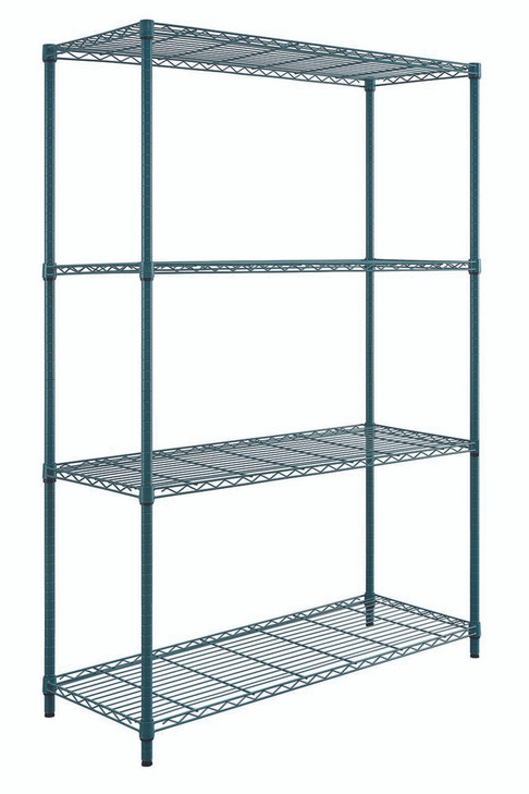 RWR72-1830LDP Convenient Shelving Unit Pack, 4-tier, 30"W x 18"D x 72"H, 300 lb. load capacity per shelf, includes: (4) wire shelves, (4) posts, and (4) packs of split sleeves (4 pairs each), green epoxy antimicrobial finish, NSF, shipped KD