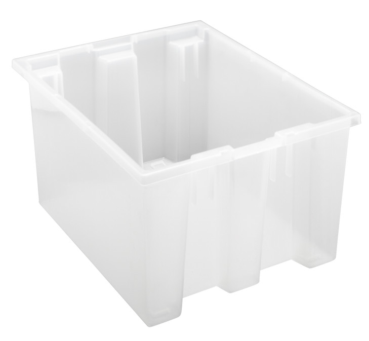 SNT190CL Stack and Nest Tote, 19-1/2"W x 15-1/2"D x 10"H, heavy duty, 1.20 cu. ft. capacity, clear polypropylene, Made in USA (priced per each, 6 each per carton)