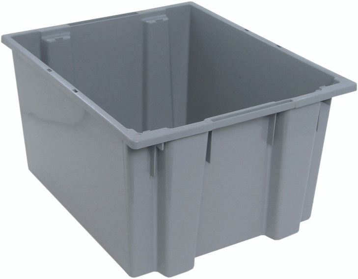 SNT230GY Stack and Nest Tote, 23-1/2"W x 19-1/2"D x 13"H, heavy duty, 2.60 cu. ft. capacity, gray polypropylene, Made in USA (priced per each, 3 each per carton)