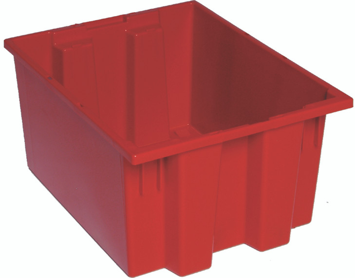 SNT190RD Stack and Nest Tote, 19-1/2"W x 15-1/2"D x 10"H, heavy duty, 1.20 cu. ft. capacity, red polypropylene, Made in USA (priced per each, 6 each per carton)