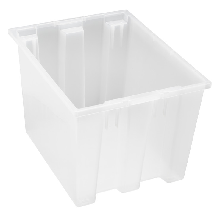 SNT195CL Stack and Nest Tote, 19-1/2"W x 15-1/2"D x 13"H, heavy duty, 1.70 cu. ft. capacity, clear polypropylene, Made in USA (priced per each, 6 each per carton)