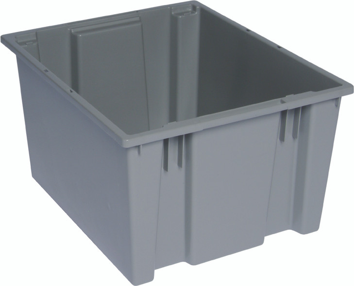 SNT195GY Stack and Nest Tote, 19-1/2"W x 15-1/2"D x 13"H, heavy duty, 1.70 cu. ft. capacity, gray polypropylene, Made in USA (priced per each, 6 each per carton)