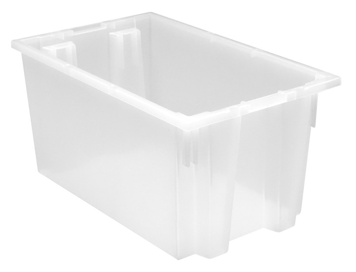 SNT240CL Stack and Nest Tote, 23-1/2"W x 15-1/2"D x 12"H, heavy duty, 1.70 cu. ft. capacity, clear polypropylene, Made in USA (priced per each, 3 each per carton)