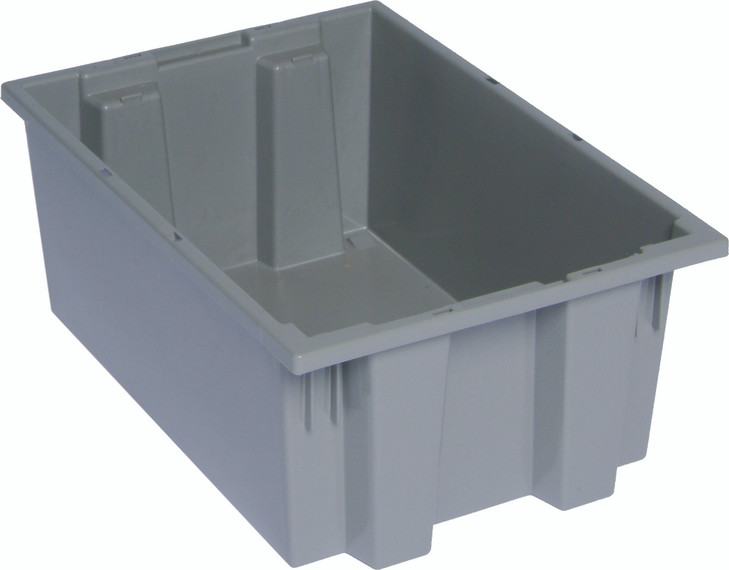SNT200GY Stack and Nest Tote, 19-1/2"W x 13-1/2"D x 8"H, heavy duty, 0.80 cu. ft. capacity, gray polypropylene, Made in USA (priced per each, 6 each per carton)