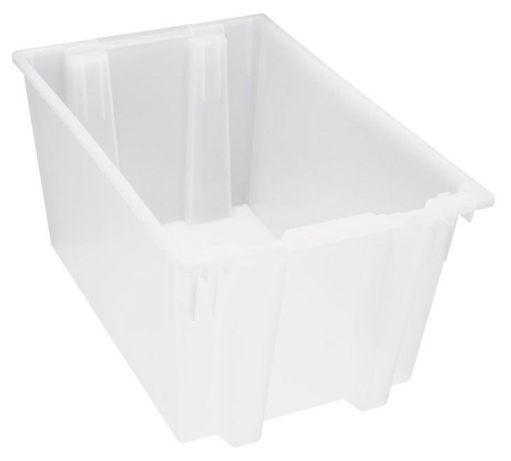 SNT300CL Stack and Nest Tote, 29-1/2"W x 19-1/2"D x 15"H, heavy duty, 3.70 cu. ft. capacity, clear polypropylene, Made in USA (priced per each, 3 each per carton)