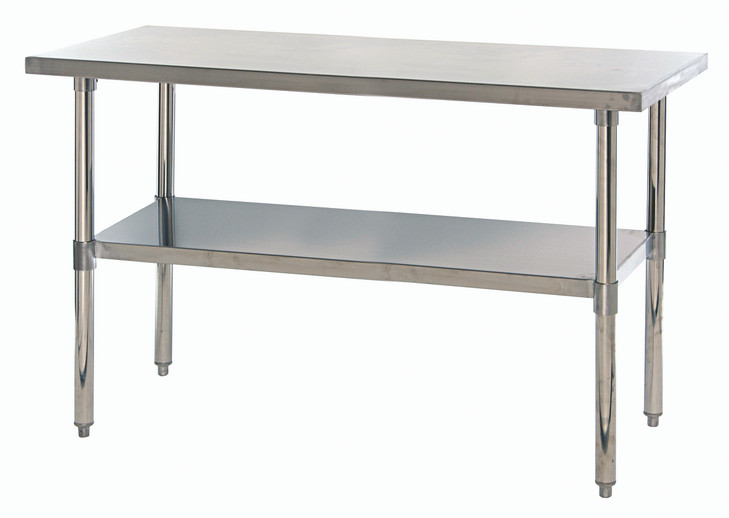 SST-2460U Work Table, 60"W x 24"D x 34"H, hemmed edges, adjustable undershelf, adjustable feet, 304 stainless steel, shipped KD